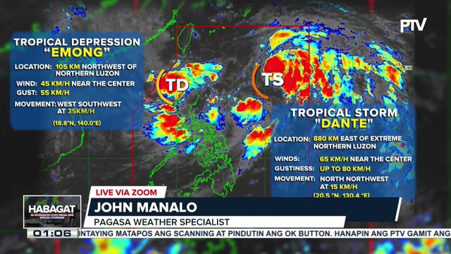 Panayam kay PAGASA Weather Specialist John Manalo sa epekto ng Bagyong #DantePH at Bagyong #EmongPH na nagpapaigting sa epekto ng habagat