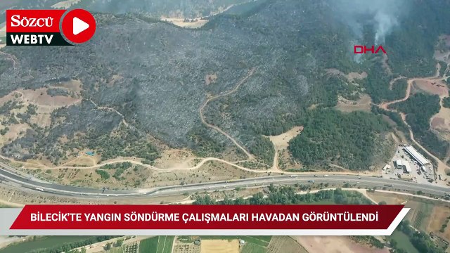 Bilecik'te yangın söndürme çalışmaları havadan görüntülendi