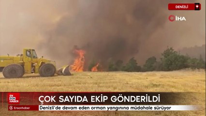 Denizli’de devam eden orman yangınına havadan ve karadan müdahale sürüyor