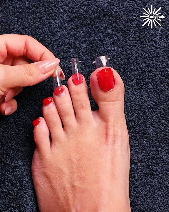 Doing a fresh red pedicure right at home 💯