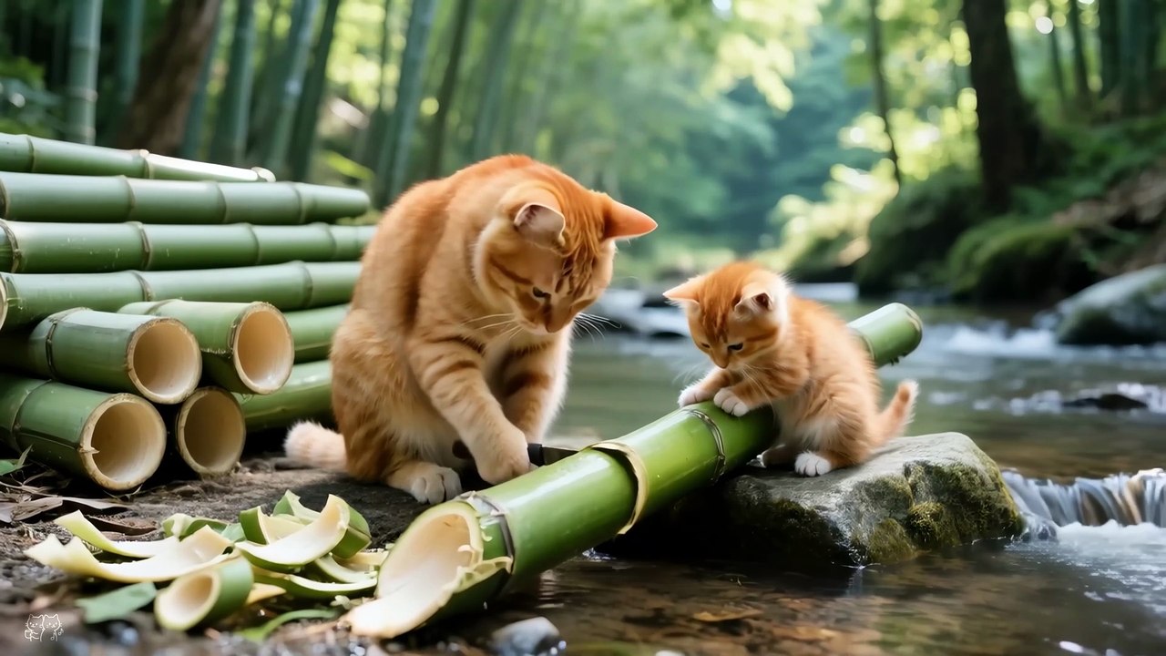 Too Hot! Mama Cat Takes Ginger to the Mountains for Somen and Rafting!🐾🍜