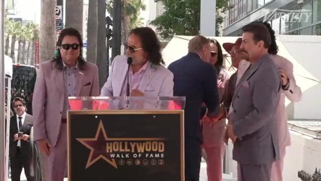 Marco Antonio Solis speaks on behalf of Los Bukis at their Hollywood Walk of Fame ceremony
