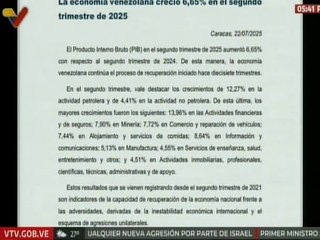 BCV: Economía venezolana se expande 6,65% en el segundo trimestre de 2025