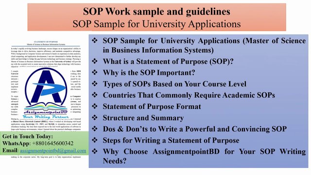SOP Samples and guidelines | SOP Sample for University Applications | Master of Science in Business Information Systems | University of Sydney