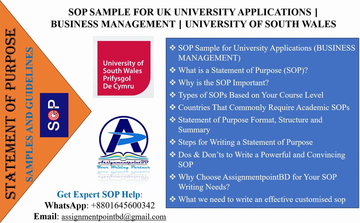 Business Management SOP Sample for UK University Applications | Statement of Purpose for Business Management | University of South Wales