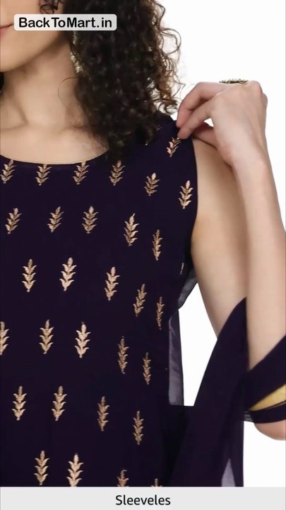 Women's Embroiderd Work Navyblue Color Weding Wear Anarkali Kurta Sharara Set #womenfashion #trends