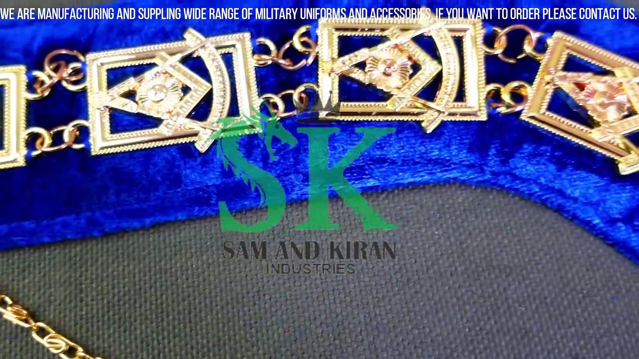 ROYALX MASONIC PAST MASTER METAL CHAIN COLLAR BLUE BACKING WITH RHINESTONSE+ FREE JEWEL