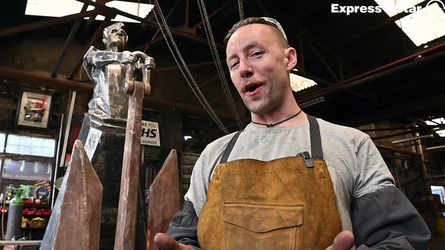 Metal artist Luke Perry, talks about his new sculpture called Fighting From Home.