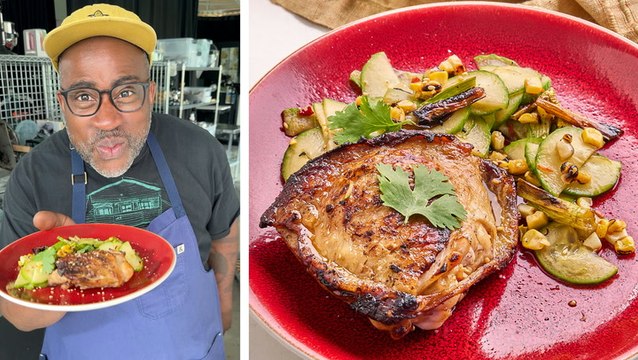 How to Make Chef Roscoe's Soy-Lime Grilled Chicken Thighs with Corn, Scallions, and Cucumber Salad