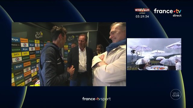 Laurent Luyat et son équipe du Vélo Club sous la grêle en plein direct du Tour de France ce jeudi 24 juillet