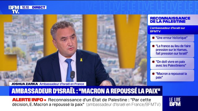 Pour l'ambassadeur d'Israël en France, la reconnaissance de l'État palestinien remet en question la possibilité que la France participe à des procédures régionales en collaboration avec Israël