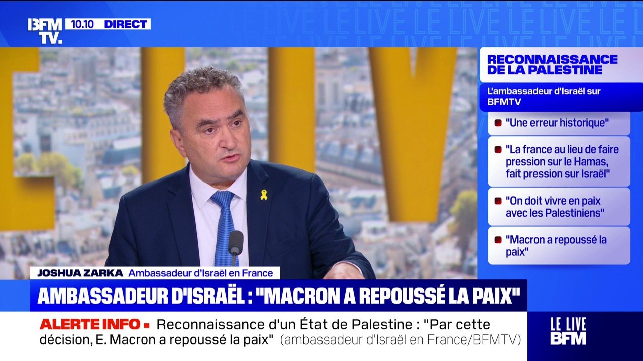 Pour l'ambassadeur d'Israël en France, la reconnaissance de l'État palestinien remet en question "la possibilité que la France participe à des procédures régionales en collaboration avec Israël"