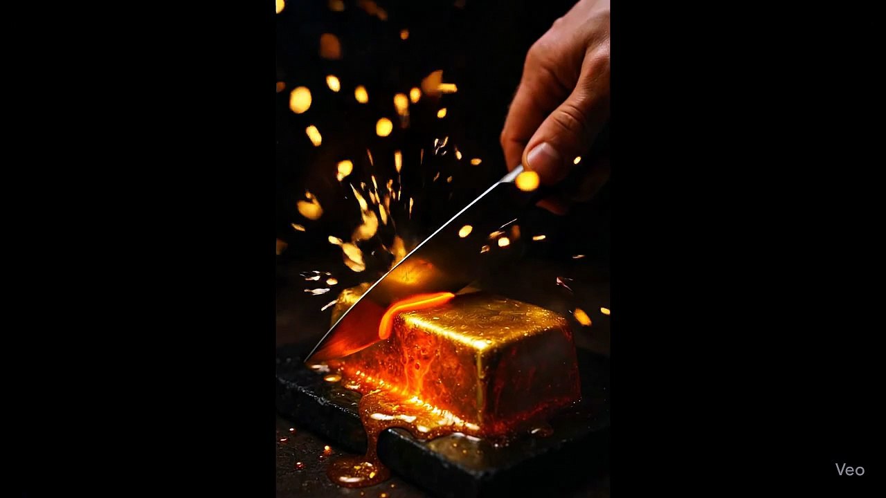 "Molten Gold Bar vs Razor-Sharp Knife – Satisfying Slow Motion Cut!"