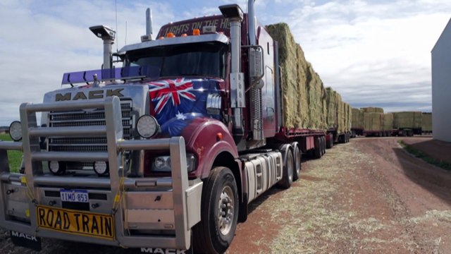 Hay convoy travels from Western Australia to South Australia to aid drought-stricken farmers