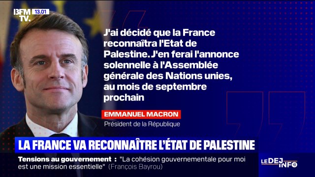 Emmanuel Macron a annoncé qu'il allait reconnaître l'État de Palestine en septembre