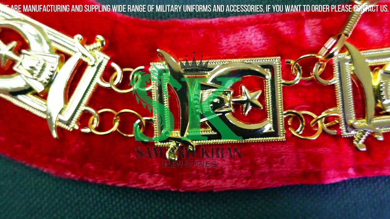 Shriners Chain Collar Gold Plated on Red Velvet, Masonic Regalia Shriner Chain Collar