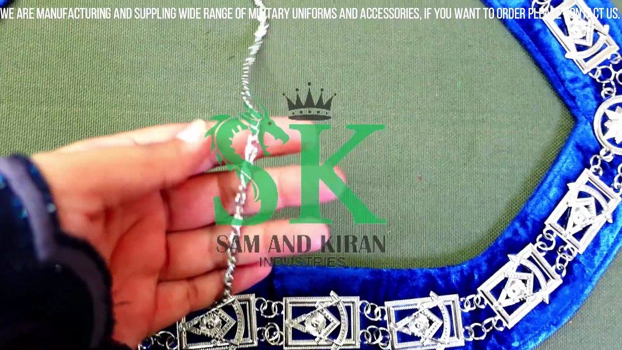 Hand Embroidered Regalia Masonic Collars, Silver Masonic Regalia Blue Lodge Chain Collar