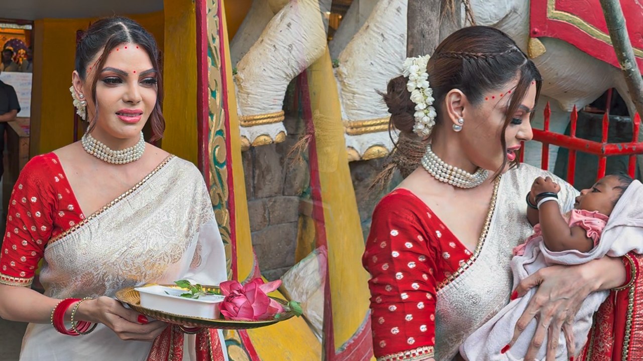 Sherlyn Chopra Stuns In A Saree For A Temple Visit, Distributes Sweets!