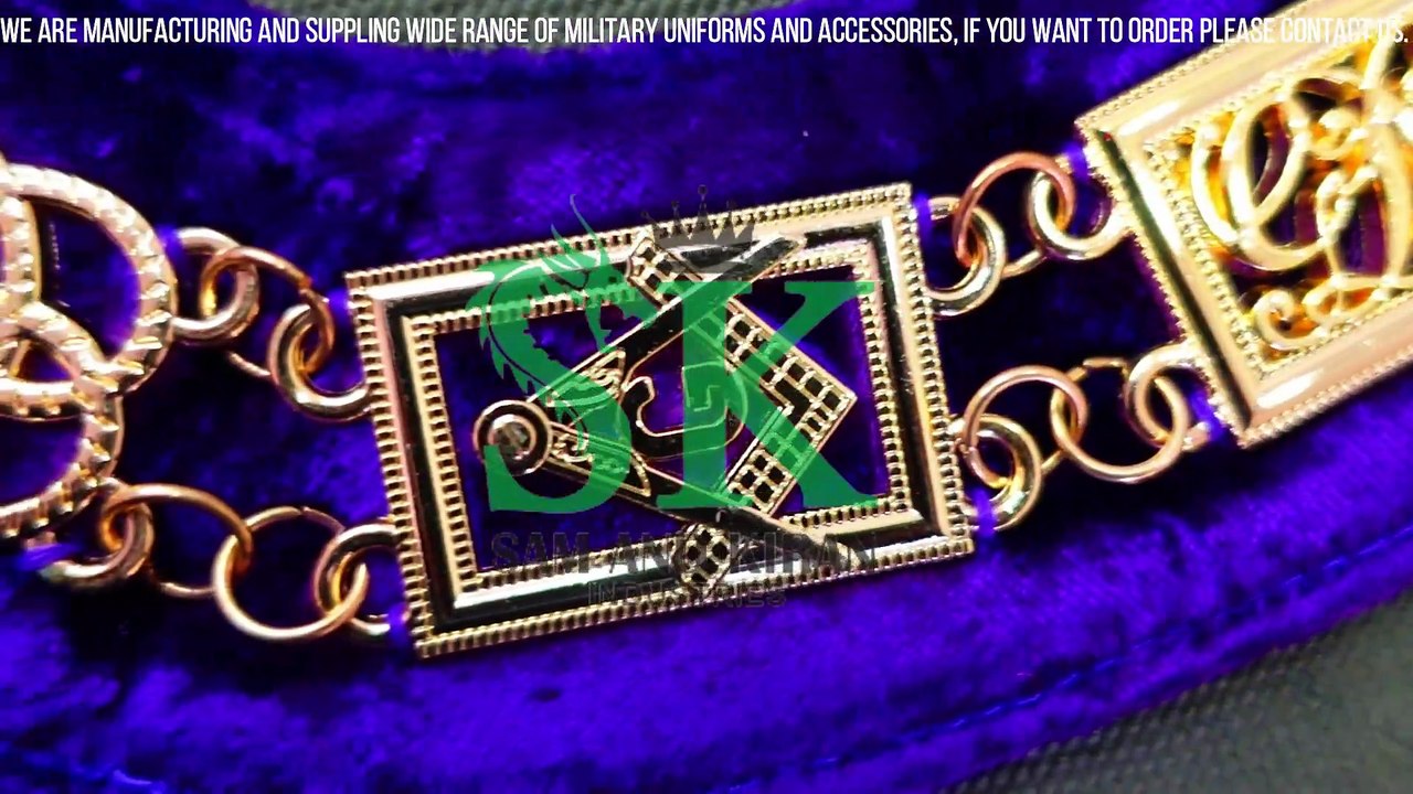 Grand Lodge Chain Collar in Gold Finish Purple Backing, Grand Lodge Officers Collars