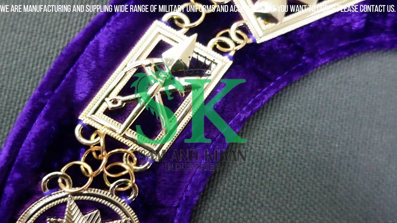 Grand Lodge Chain Collar in Gold Finish Purple Backing, Grand Lodge Officers Collars