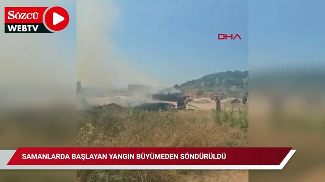 Samanlarda başlayan yangın büyümeden söndürüldü