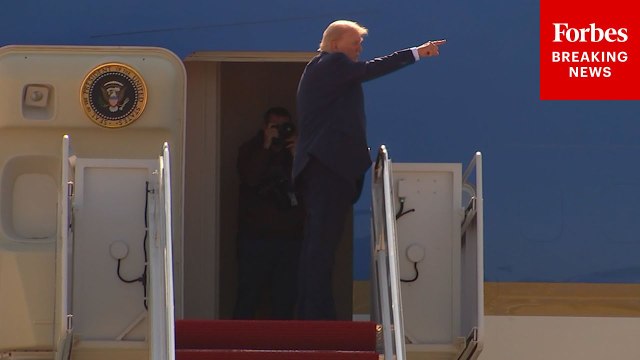 President Trump Departs For Scotland At JBA On Air Force One