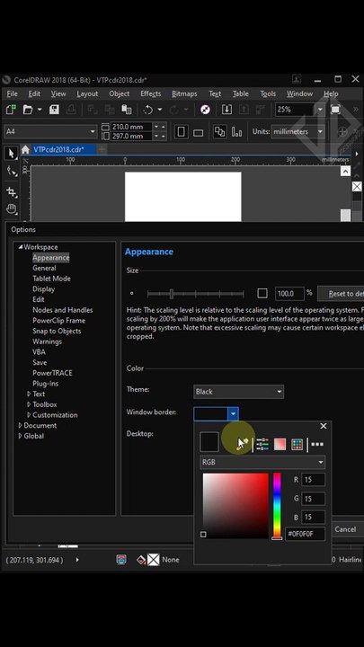 Change CorelDraw interface color From version 2018 and above