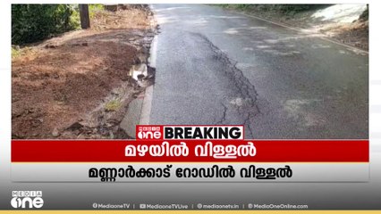 പാലക്കാട് കനത്ത മഴയിൽ പുതുതായി നവീകരിച്ച റോഡിൽ വിള്ളൽ