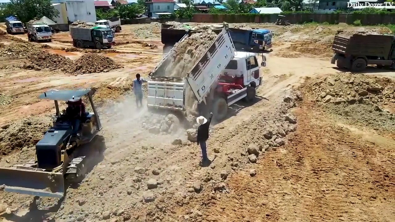 Starting Amazing Unexpectedly Project Fill Land and Clearing Lake by Excellent Dump truck 5 Ton team