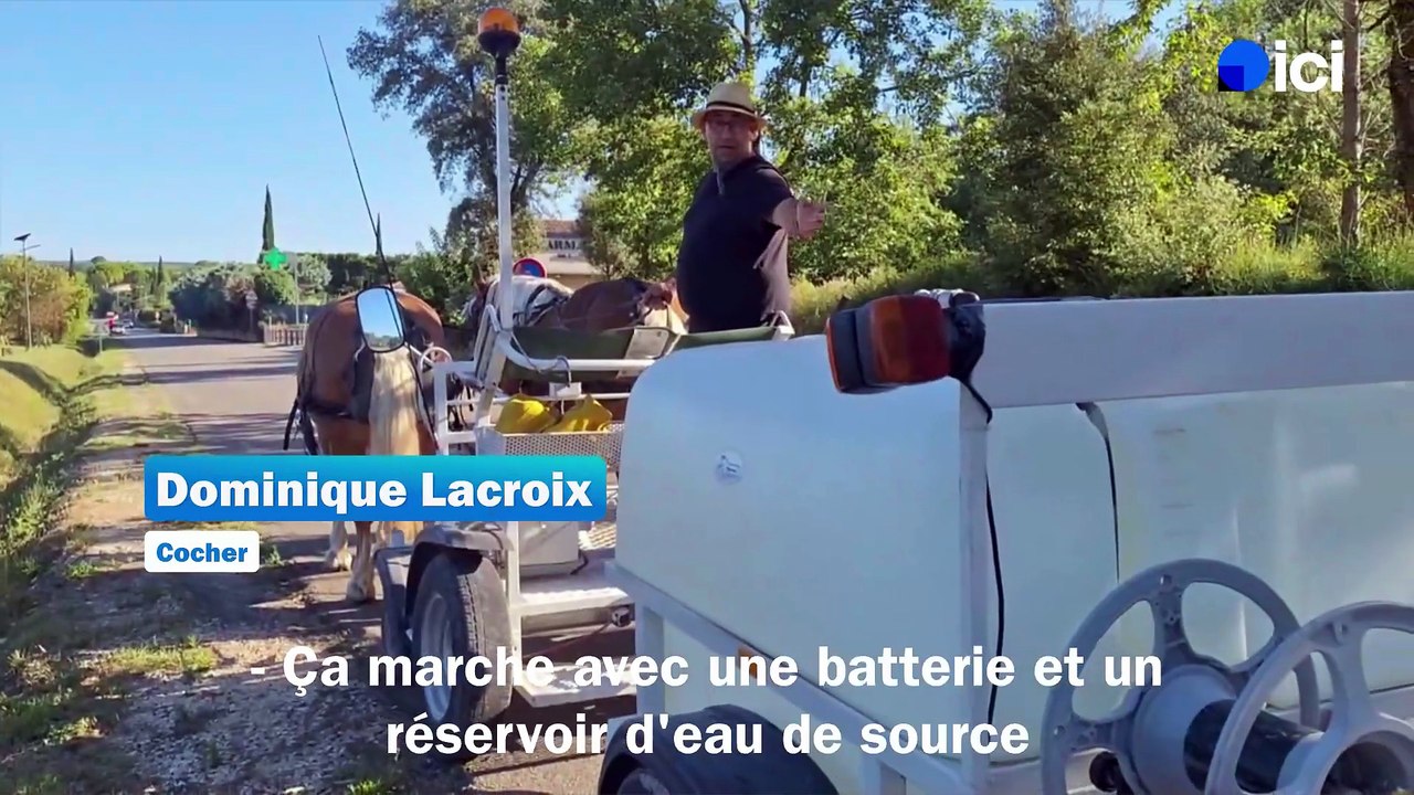 La commune de Vers Pont-du-Gard fait appel aux chevaux des "Chemins du Pont-du-Gard" pour arroser ses plantes de manière écologique
