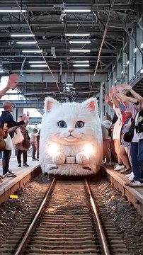 Cat Themed Train 🎀 Would you like to ride_ _train _travel _kitten _funny _cat _subwaytrain(720P_60FPS)