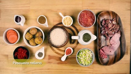 Pescuezo relleno de mollejas y corazones con puré de papa criolla