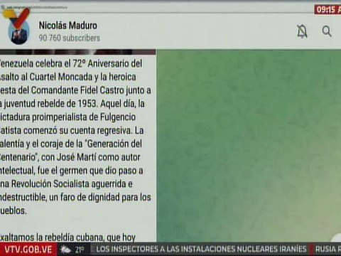 Jefe de Estado: Venezuela celebra el 72º aniversario del Asalto al Cuartel Moncada