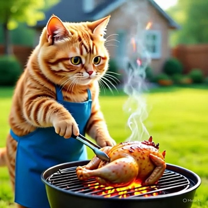 Cat cook BBQ 🐈😺🐈