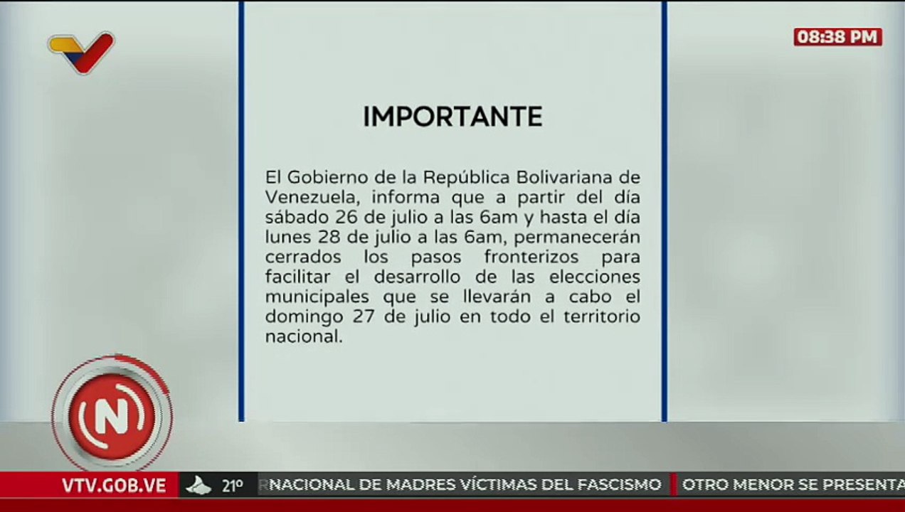 Comunicado | Gobierno Nacional anuncia cierre temporal de pasos fronterizos por comicios electorales