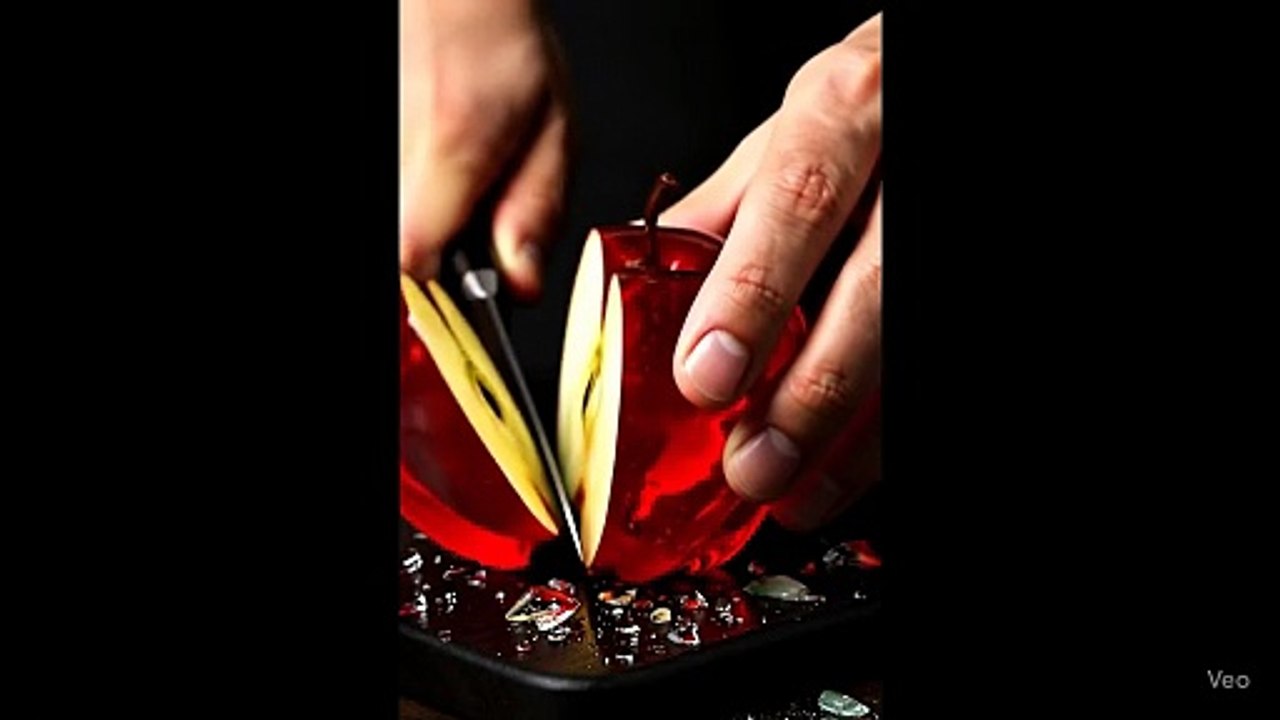 Crystal clear red apple cutting ASMR