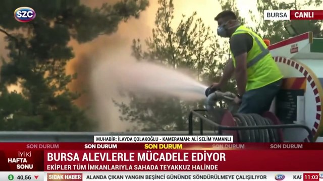 Bursa'da alevler yeniden yükseldi! Sözcü TV muhabiri alevler arasında kaldı