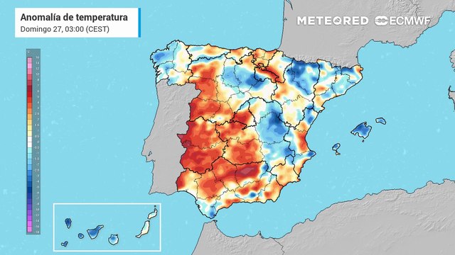 Anomalías de temperatura previstas en superficie por el modelo europeo para los próximos días.