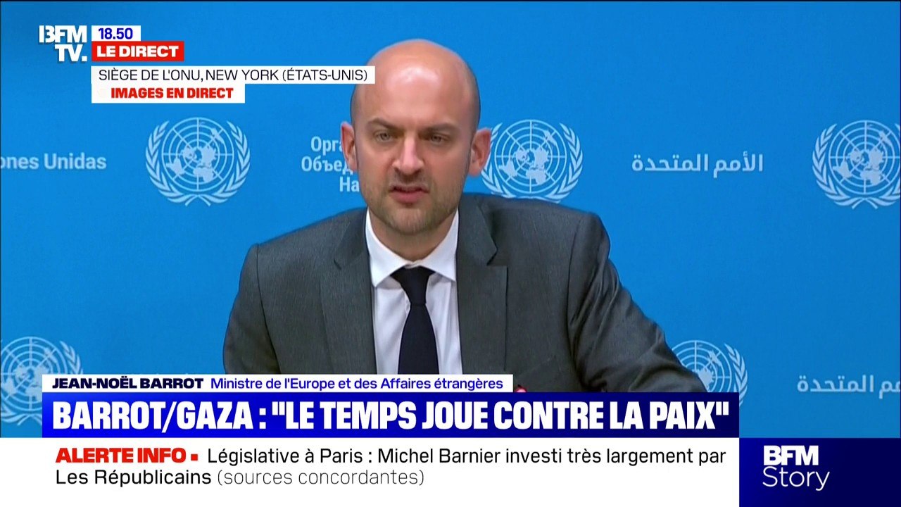Reconnaissance de l'État de Palestine: "La France réaffirme le droit du peuple palestinien à l'autodétermination", déclare Jean-Noël Barrot à l'ONU