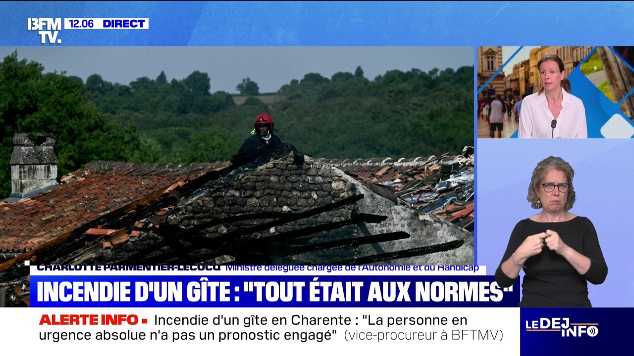 Incendie d'un gîte en Charente: "Il répondait aux normes, on en a la certitude", indique la ministre déléguée au handicap Charlotte Parmentier-Lecocq