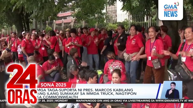 Mga taga-suporta ni Pres. Marcos kabilang ang ilang sumakay sa MMDA truck, nagtipon sa Commonwealth | 24 Oras