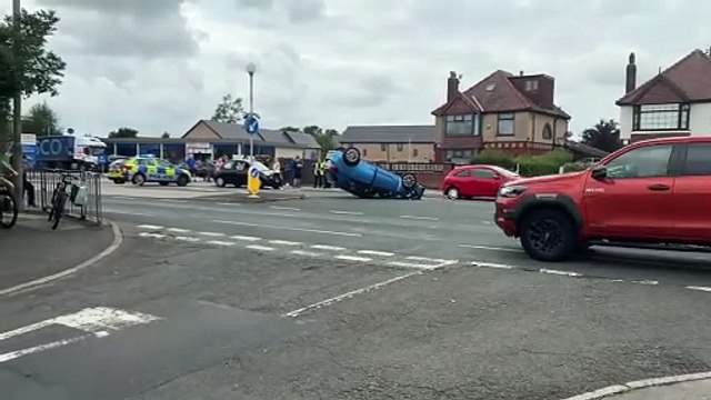 Car overturns after crashing into parked car, Preston, Sunday, July 27. 2025