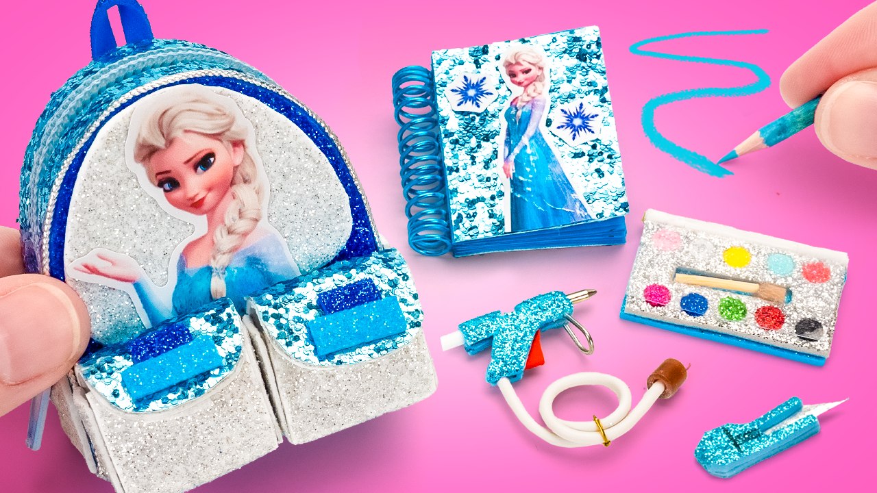 Mini-fournitures scolaires à l’épreuve de la neige ! ❄️ Sac à dos DIY, Trousse à crayons pour Elsa