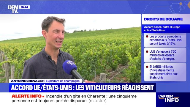Accord UE-États-Unis: les viticulteurs parlent d'une période d'incertitude et s'inquiètent pour la suite de leurs exportations