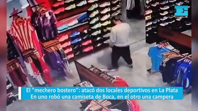 El mechero bostero : atacó dos locales deportivos en La Plata. En uno robó una camiseta de Boca, en el otro una campera