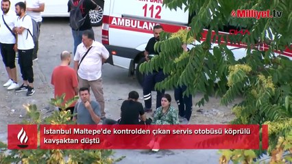 Maltepe'de köprülü kavşaktan şarampole düşen otobüsteki 8 kişi yaralandı