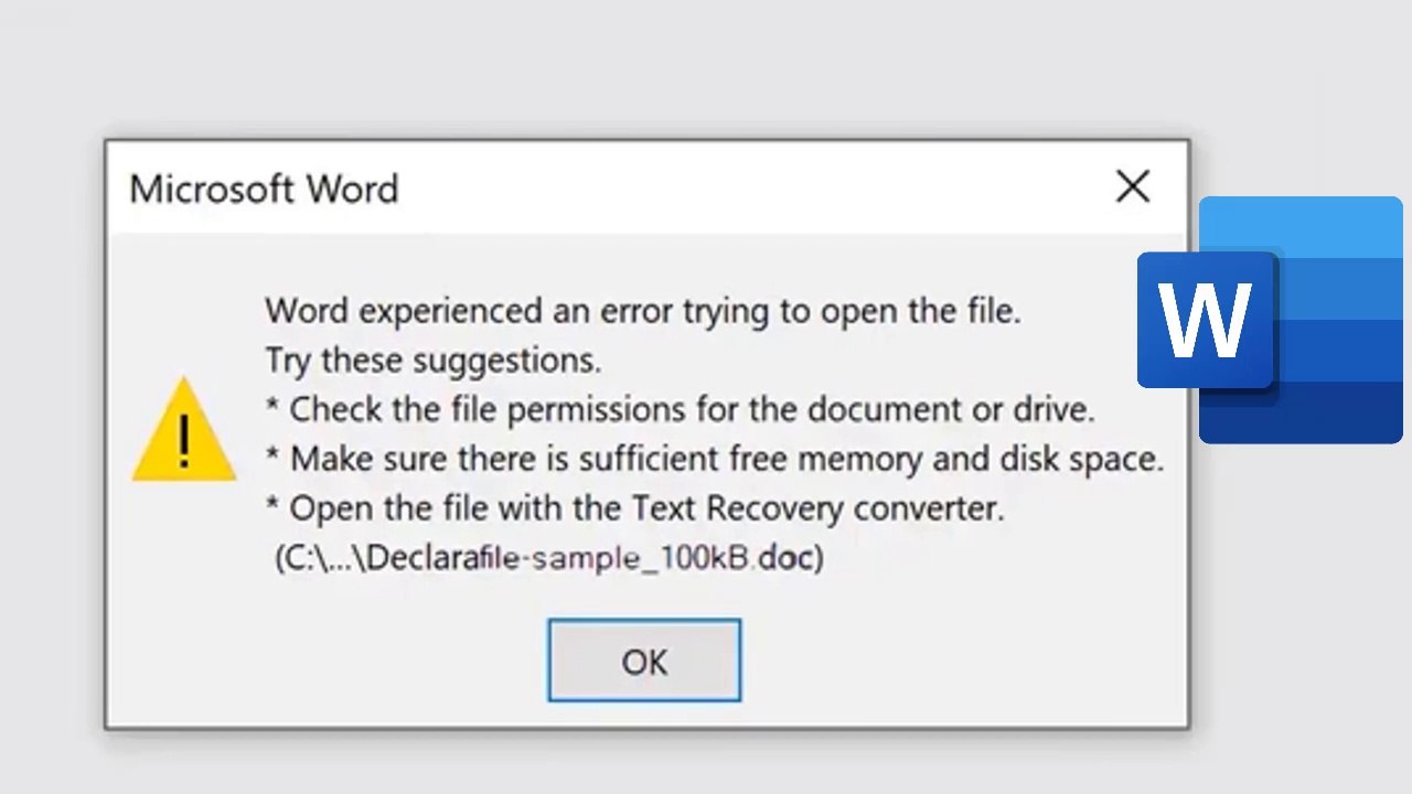 [100% Working] Fix Word Opening Error – "Experienced an Error Trying to Open the File"
