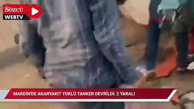 Mardin'de akaryakıt yüklü tanker devrildi: 2 yaralı