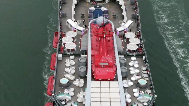Humungous luxury Virgin Voyages cruise ship Scarlet lady sails to Portsmouth