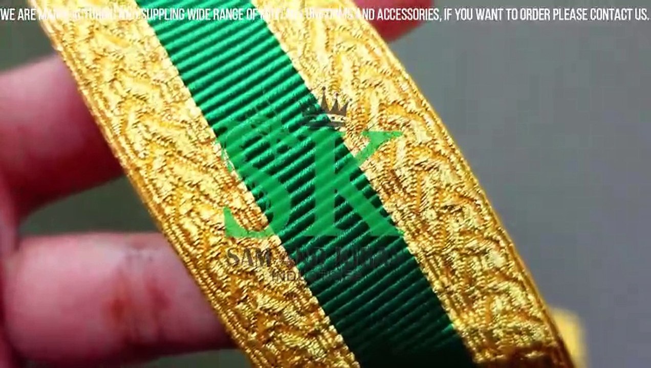 Military Braid Wholesale, 25 Mm Braid Lace Gold Metallic Mylar with 1 Green Strips Line Trim